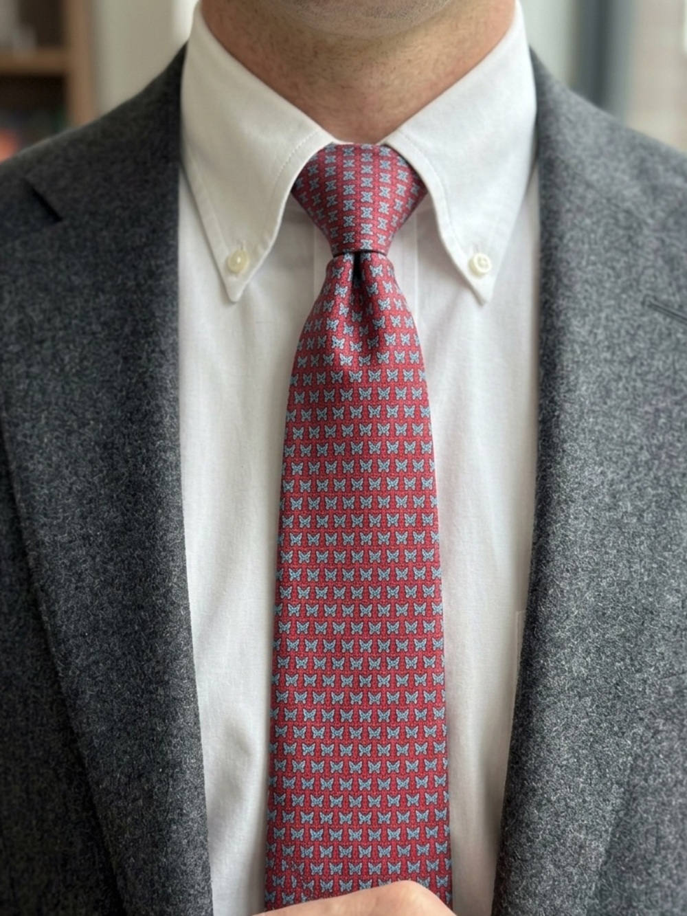 Ermenegildo Zegna Red and Blue Geometric Butterfly Silk Tie Made in Italy